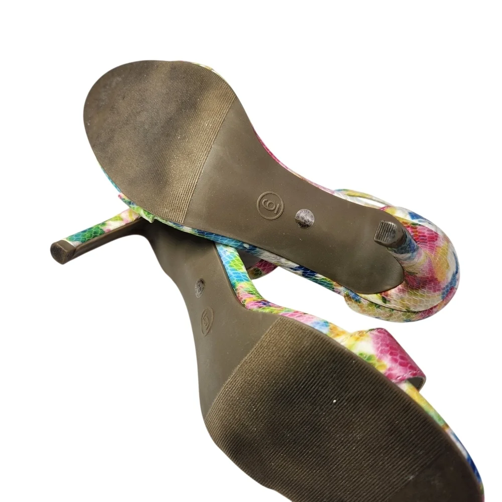 Worthington Bristol Ankle Strap Sandals Heels Rainbow Multi Faux Snakeskin Sz 6